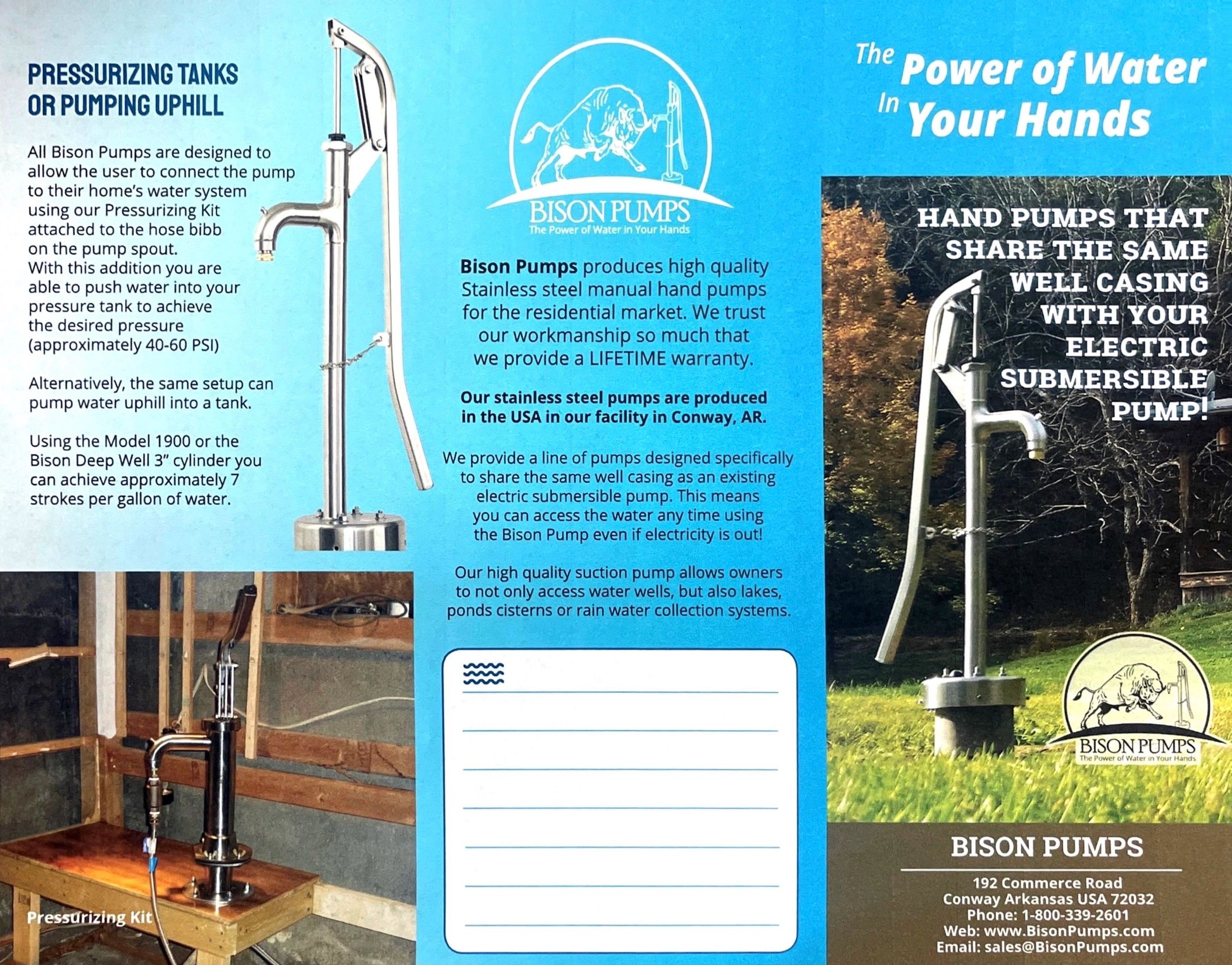 Bison Hand Pumps literature, page 1